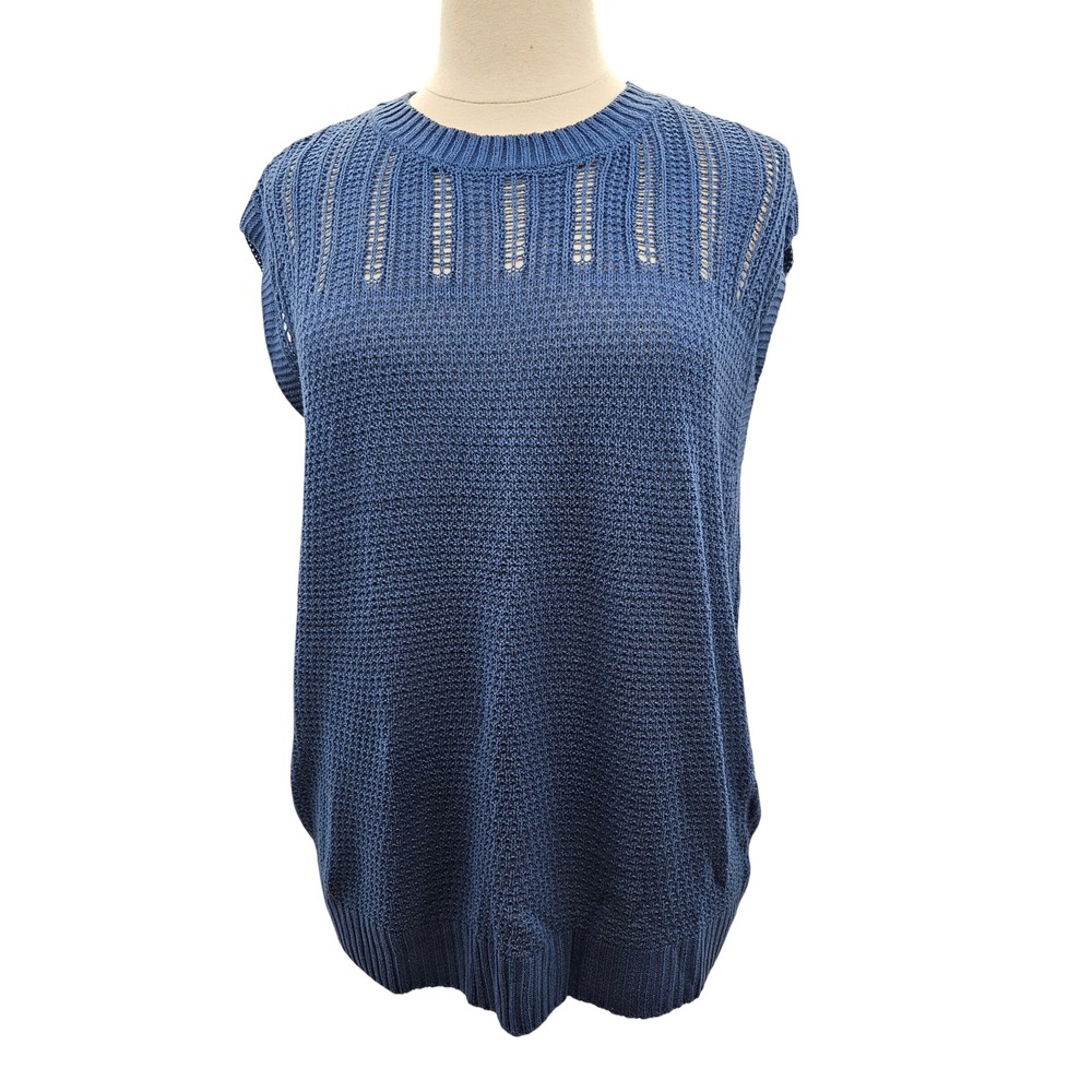 BLOOMCHIC Blue Knit Sleeveless Sweater Vest Top Boxy Oversize Relaxed Fit Womens